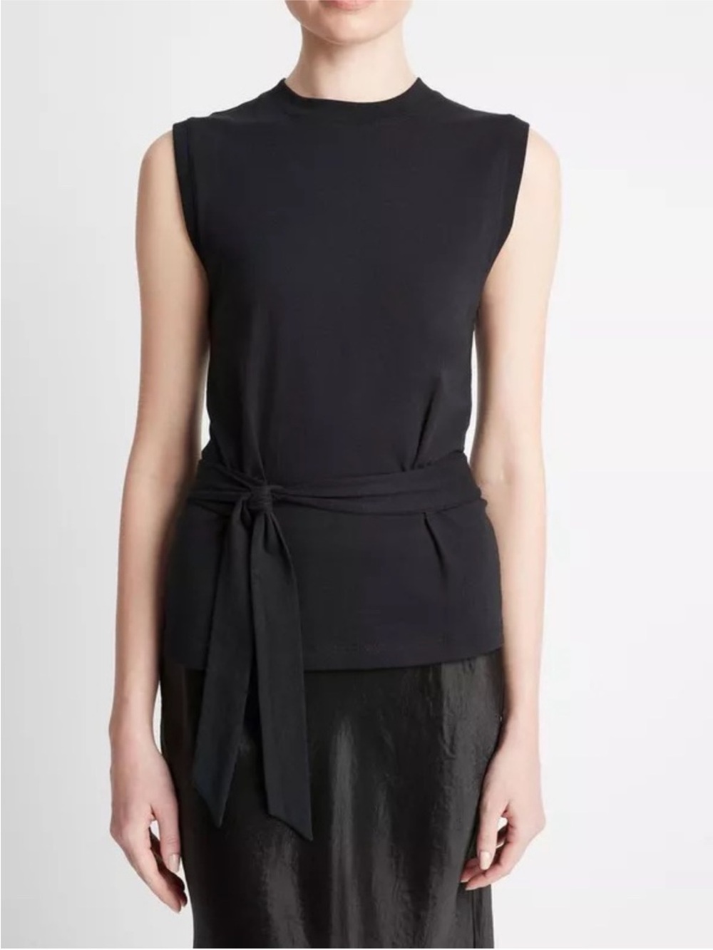 Vince Black Sleeveless Tie-Waist Tank